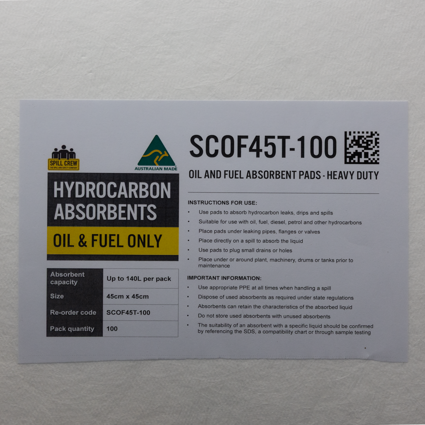 OIL AND FUEL ABSORBENT PADS